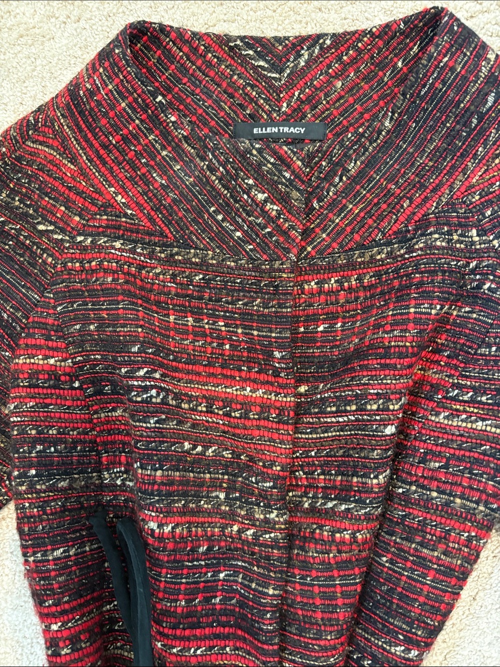 Ellen Tracy Red, Black & Gold Textured Knit Jacket